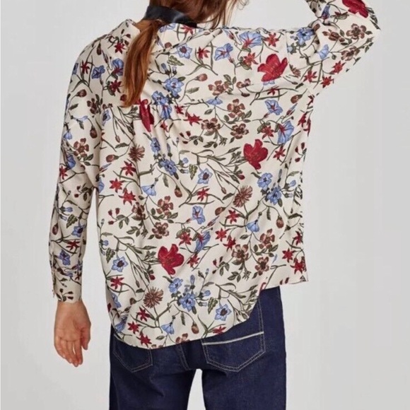 Zara Long Sleeve Floral Print Blouse Sz S - Picture 2 of 5